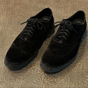 Cole Haan Zerogrand Black Wingtip Velvet Oxfords